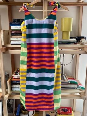 Striped Tie-Shoulder Midi Dress in Multicolor